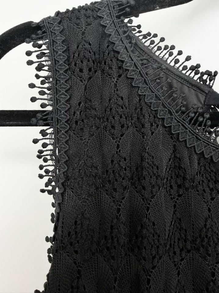 WAIMARI Size M Black Mesh Fringe Sleeveless Maxi-Dress NWT