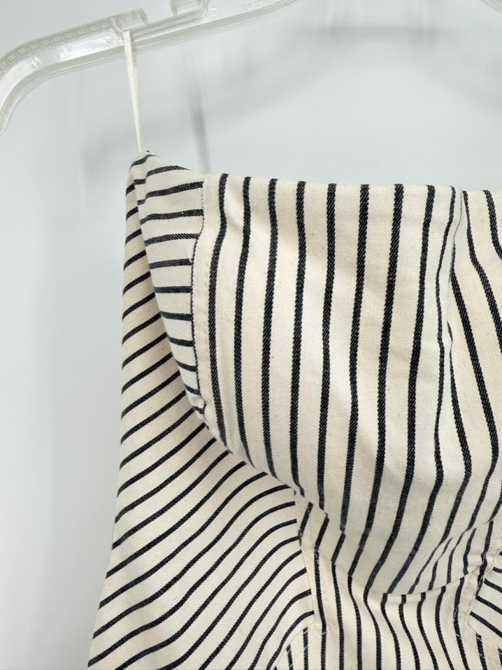 NOCTURNE Size M Beige & Navy Stripe Strapless Dress