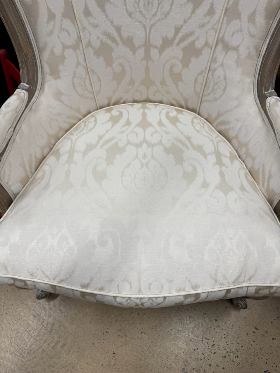 ETHAN ALLEN White Wash Wood & Cream Upholstered French Chair