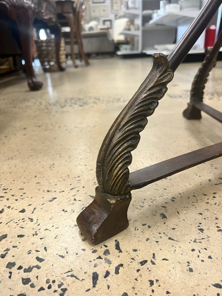 Brown Metal Occasional Table w/ Embossed Design on Table Top