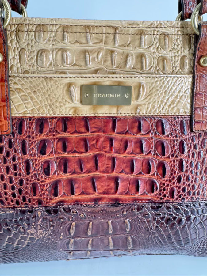 BRAHMIN Cream & Brown Embossed Leather Purse