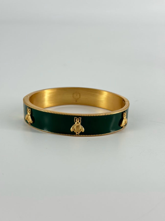 JULIE VOS 24K PLATED GOLD Green Bee Cuff Bracelet