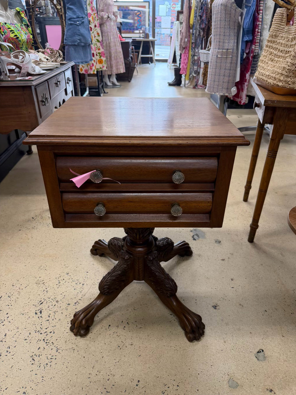 VINTAGE Wood Victorian End Table w/ 2 Drawers