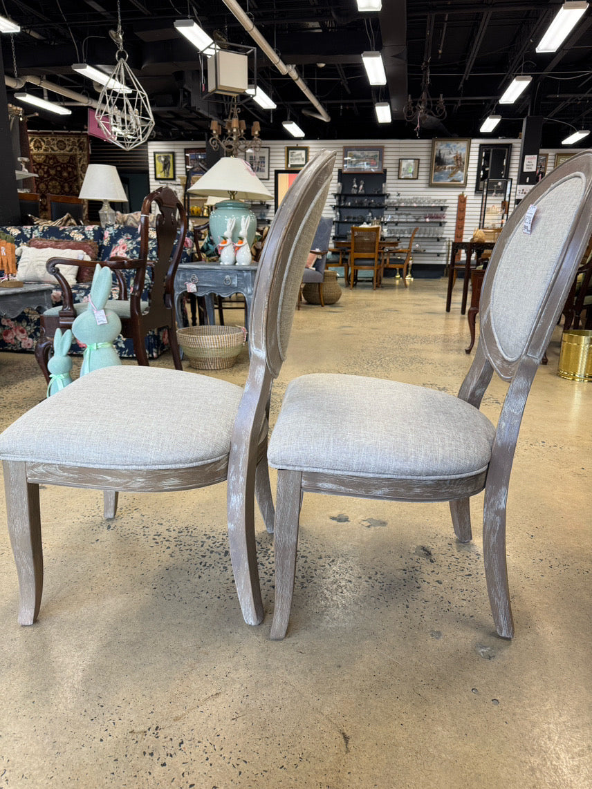 White Wash Wood Upholstered Pair of Side Chairs