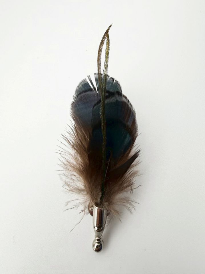 BRACKISH Teal & Black Natural Feather Bowtie w/ Lapel Pin