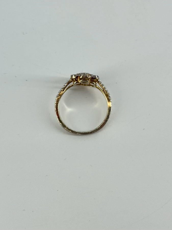 STERLING SILVER Gold Tone Clear Stone Floral Engagement Ring