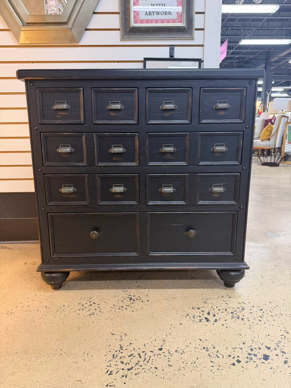 THOMASVILLE Black Wood Chest w/ Drawers