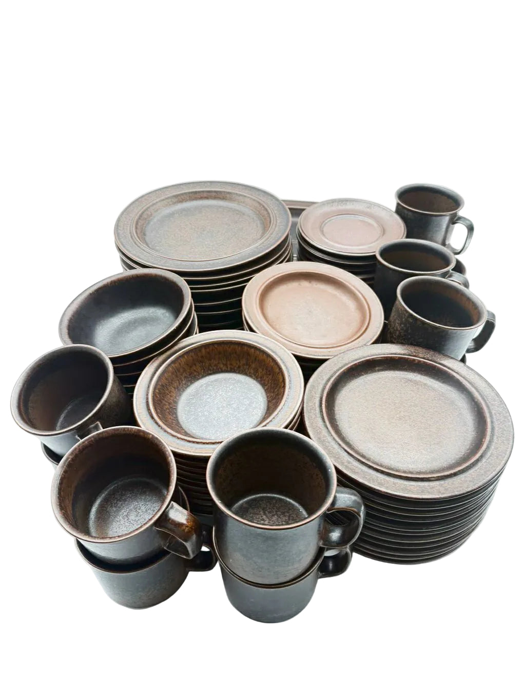 RUSKA Brown Stoneware 8 Piece Dinnerware Setting for 8 w/ Serving Pieces
