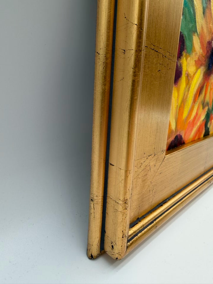 SIGNED CAROL WILLIS Black Eyed Susan's Oil Painting In Gold Frame
