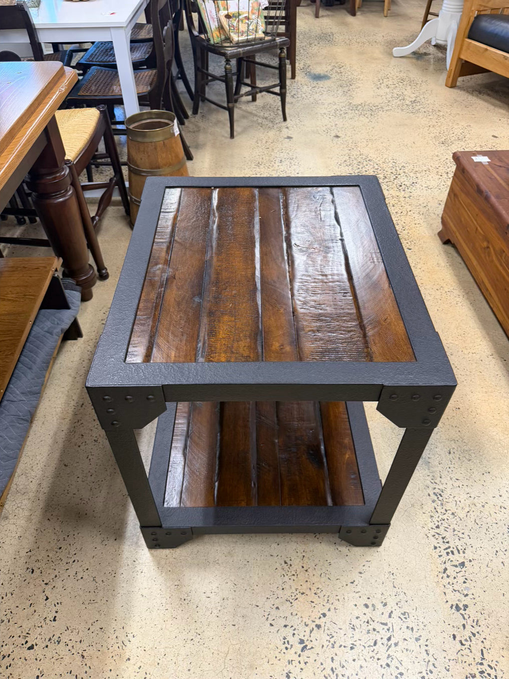 Brown & Black Wood & Metal Industrial Look End Table