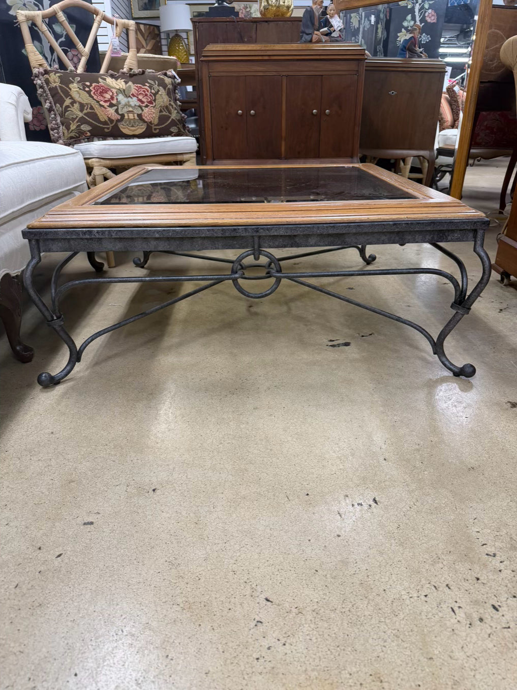 VINTAGE Metal, Glass & Wood Coffee Table