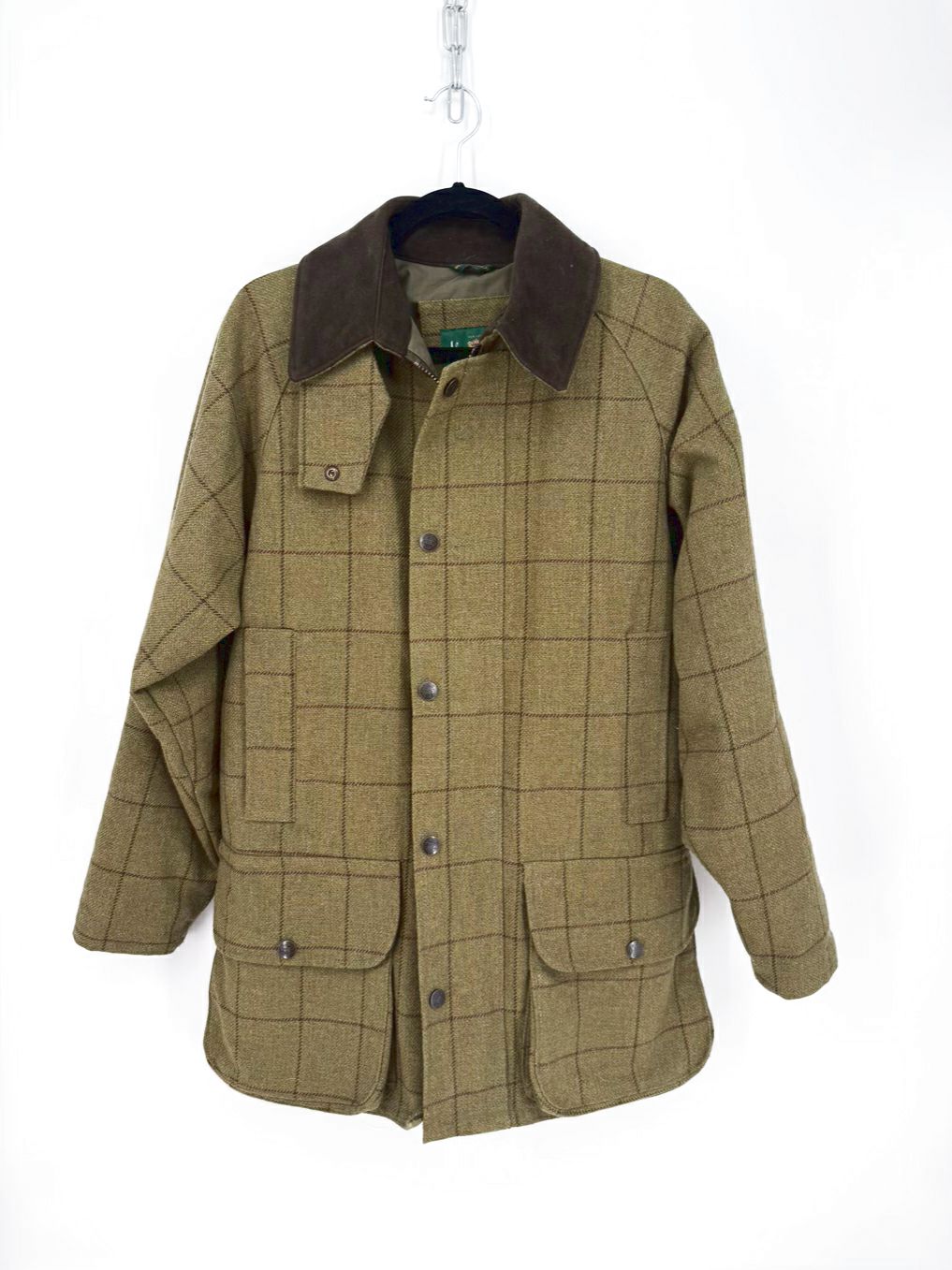 ALAN PAINE Men's Size M Green & Brown Wool Blend Tweed Waterproof Shooting Coat