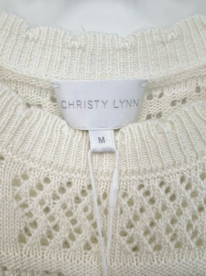 CHRISTY LYNN Size M Ivory Sheer Scallop Ruffle Sweater NWT