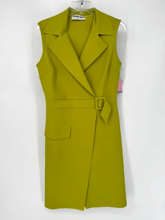 CHIARA BONI Size 44 Chartreuse Belted Sleeveless Dress