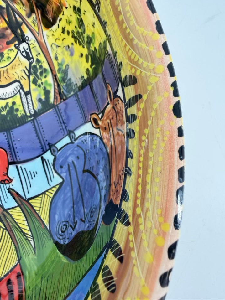 ZIMBABWE Multi Colored Hand Painted Jungle Animals Ceramic Bowl