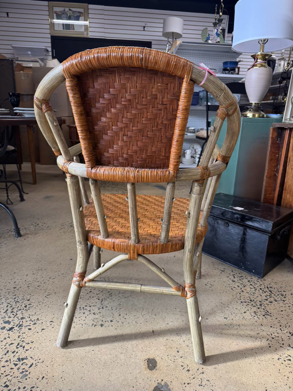 VINTAGE PALECEK Cream Bamboo Look Woven Adirondack Arm Chair