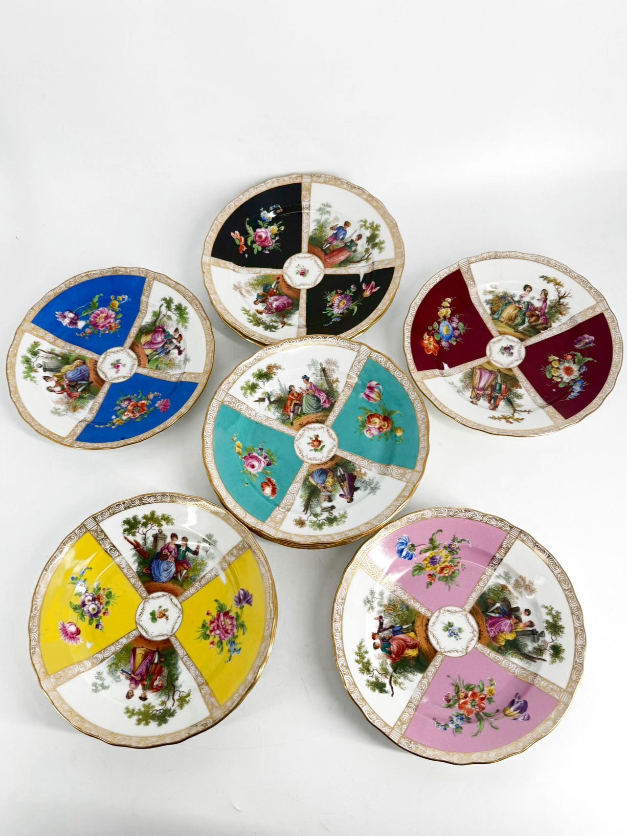 DRESDEN Multi Colored Porcelain Set Of 11 Plates w/ Flower Design