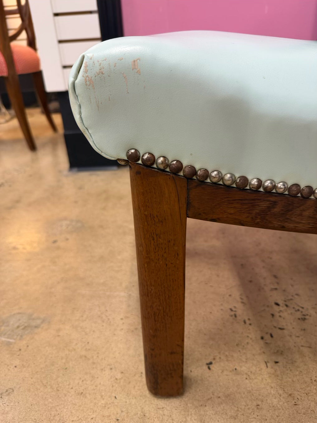 VINTAGE Wood & Leather Stool