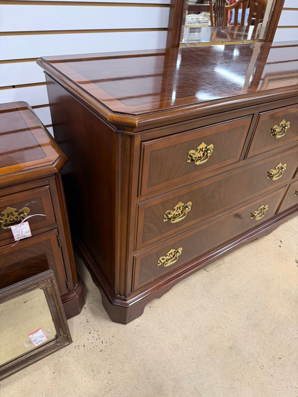 DREXEL Dark Mahogany Chippendale Dresser w/ Mirror