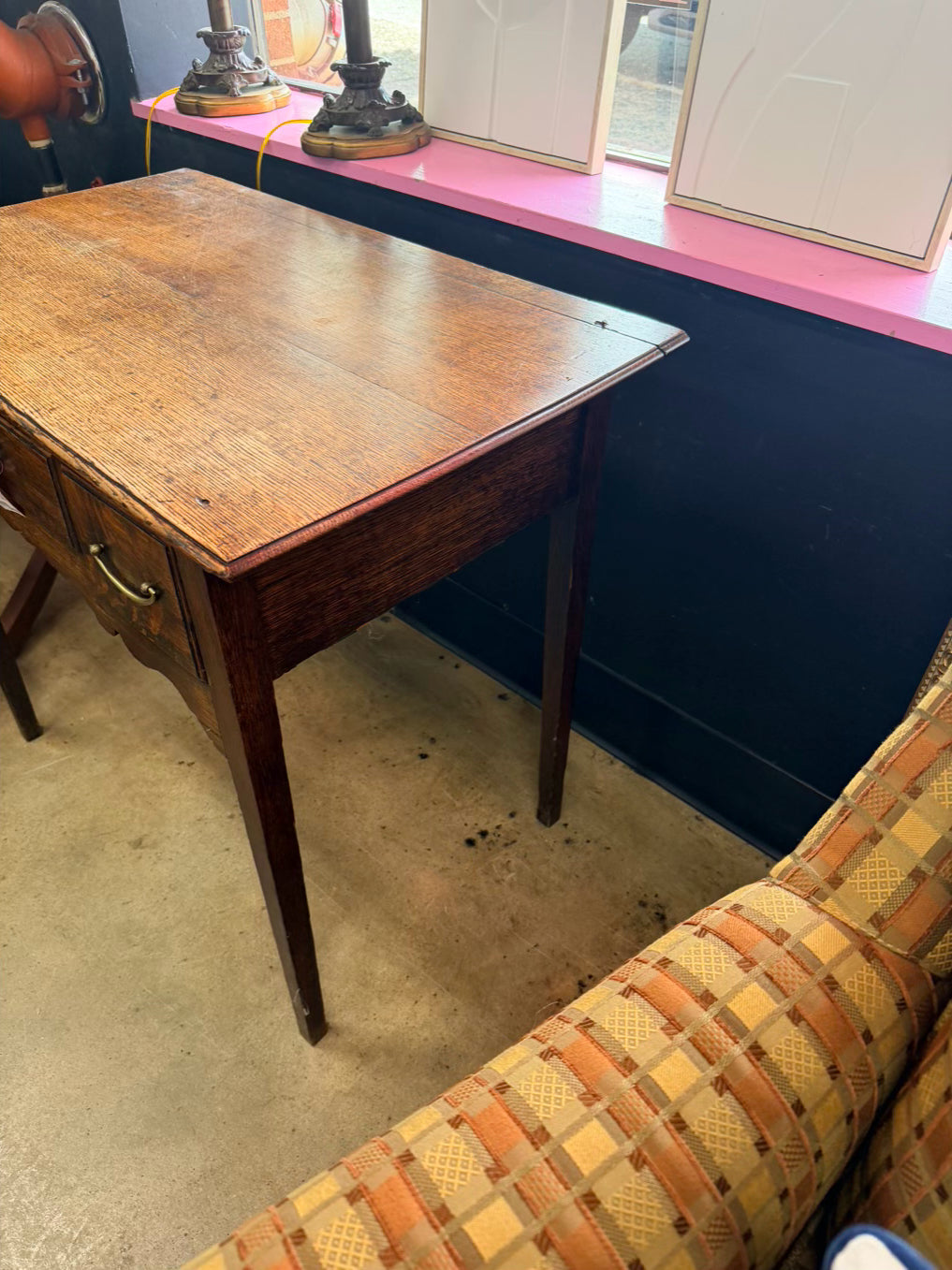 Medium Brown English Oak Occasional Table w/ 3 Drawers