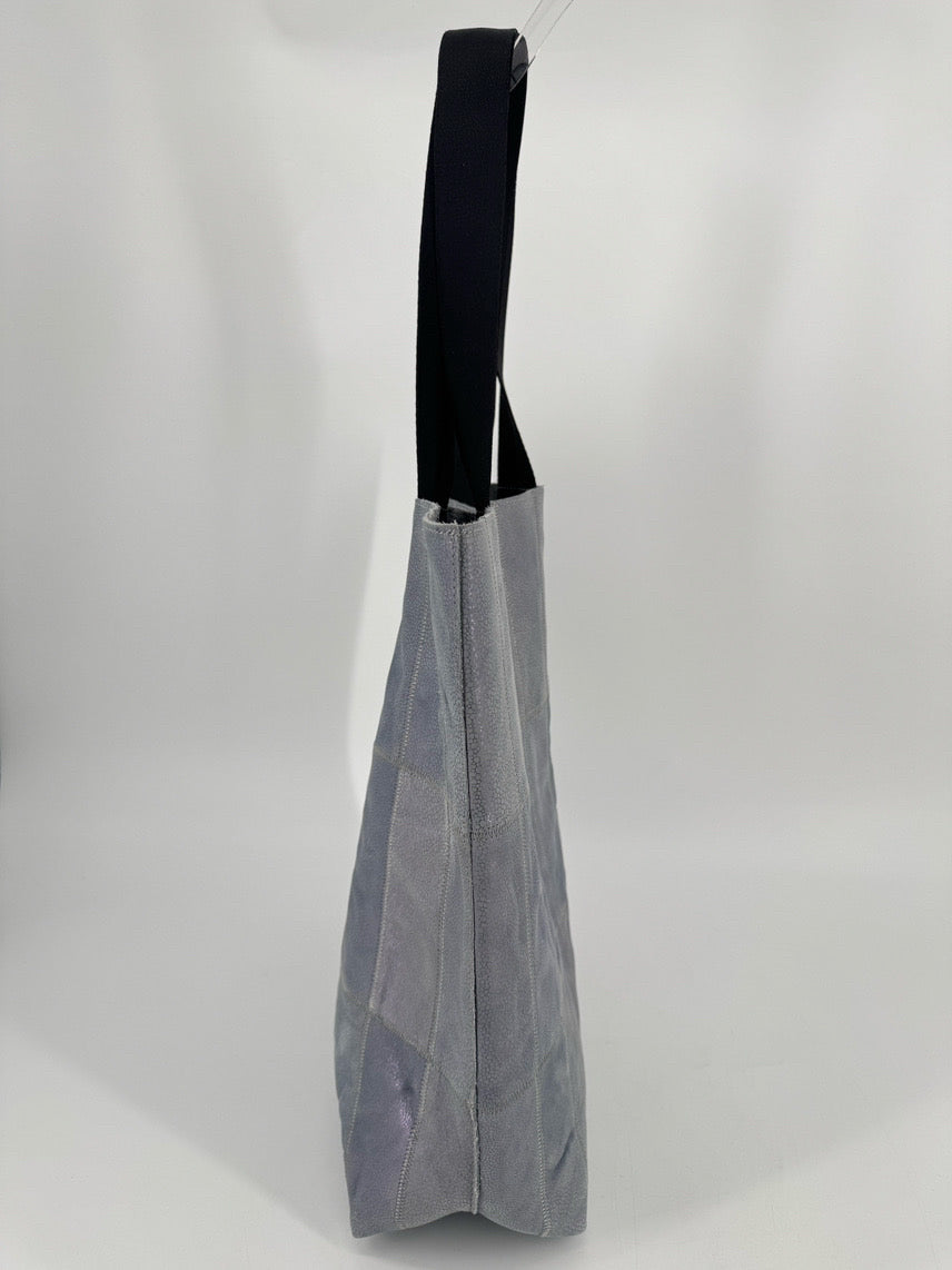 ECCO Powder Blue Iridescent Leather Patchwork Tote Bag