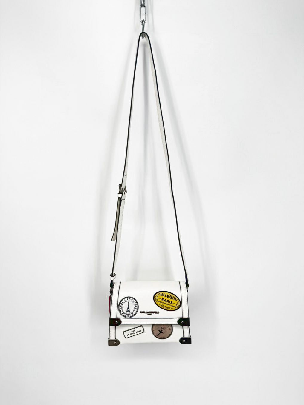 KARL LAGERFELD White Leather Patches Crossbody Bag