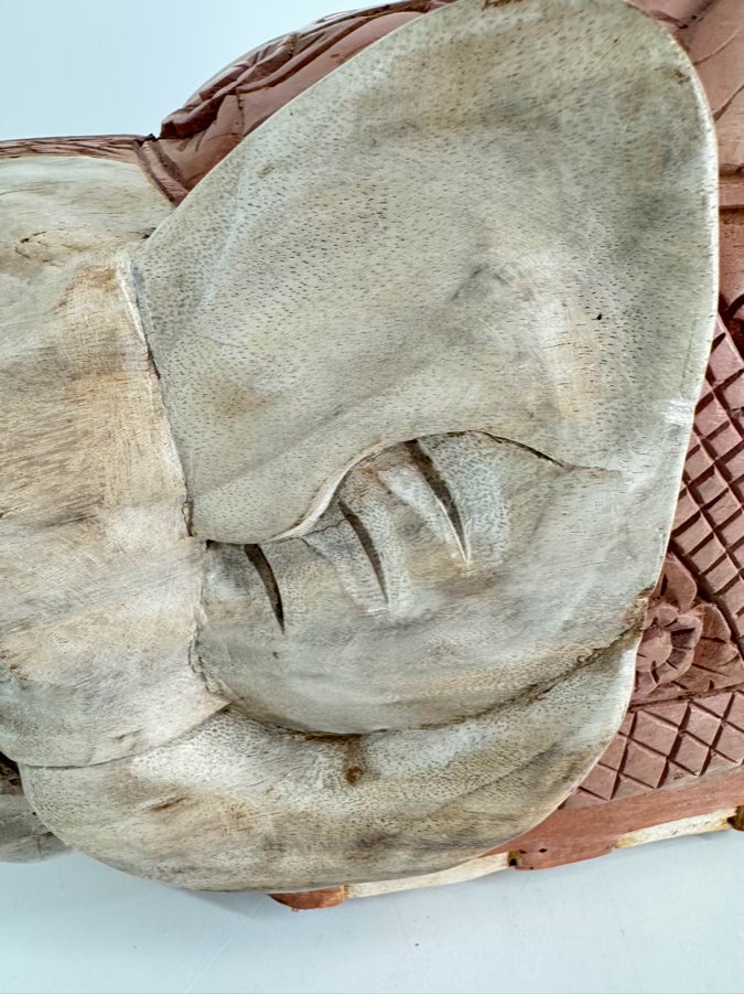 Pink & Cream Carved Wood Elephant Figure