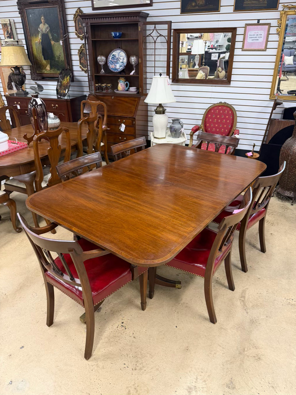BAKER Dark Wood Dinning Table & 6 Chairs w/ 4 Leaves