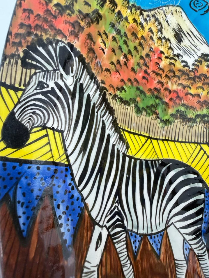 ZIMBABWE Multi Colored Hand Painted Animals Large Bowl