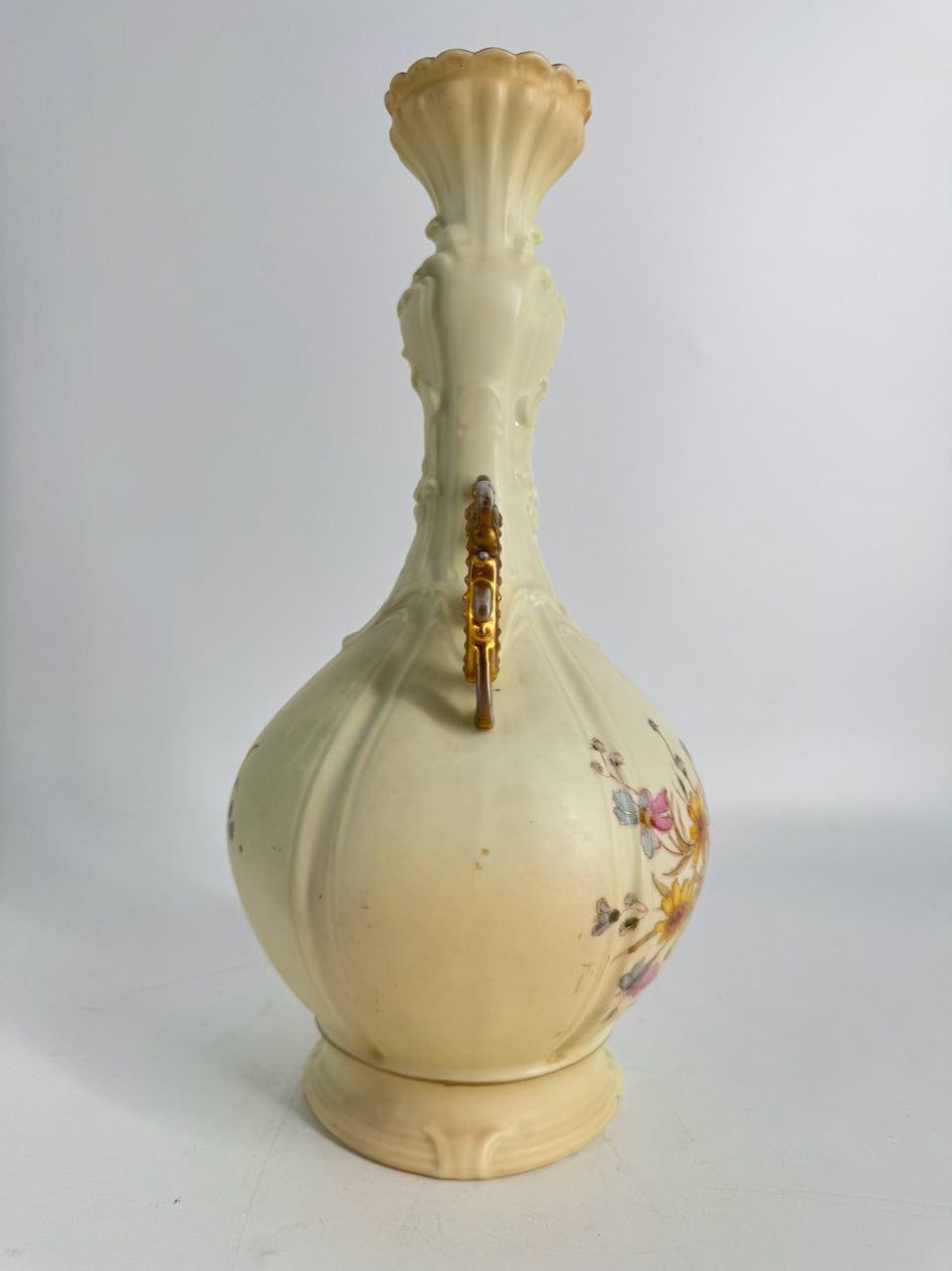 GERMANY-RUDOLSTADT Cream & Pink/Yellow Flowers Porcelain Vase