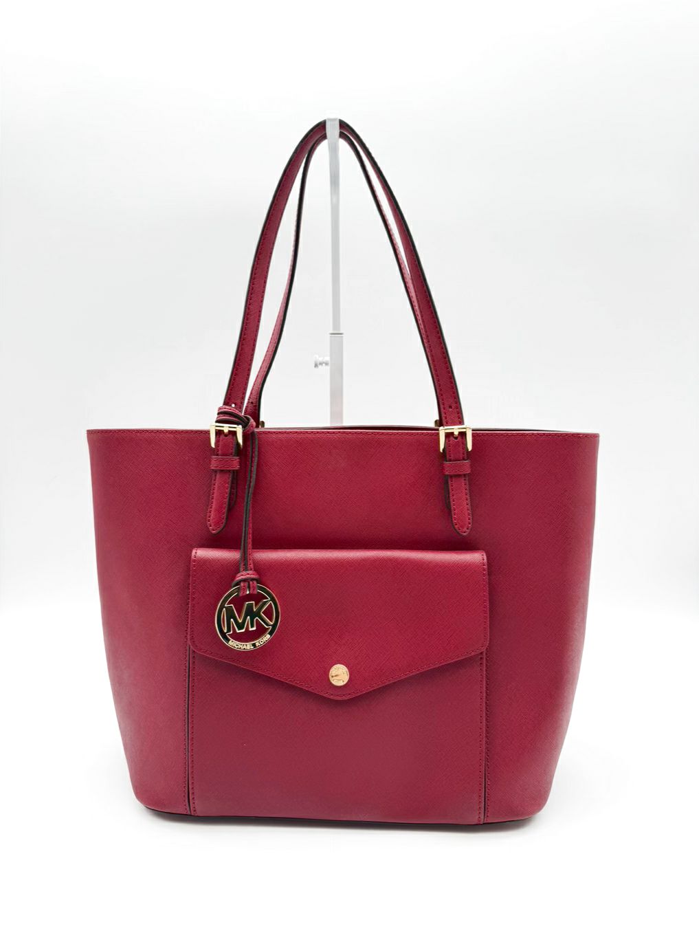 MICHAEL KORS Burgundy Jet Set Saffiano Leather Pocket Tote w/ Gold Tone Hardware