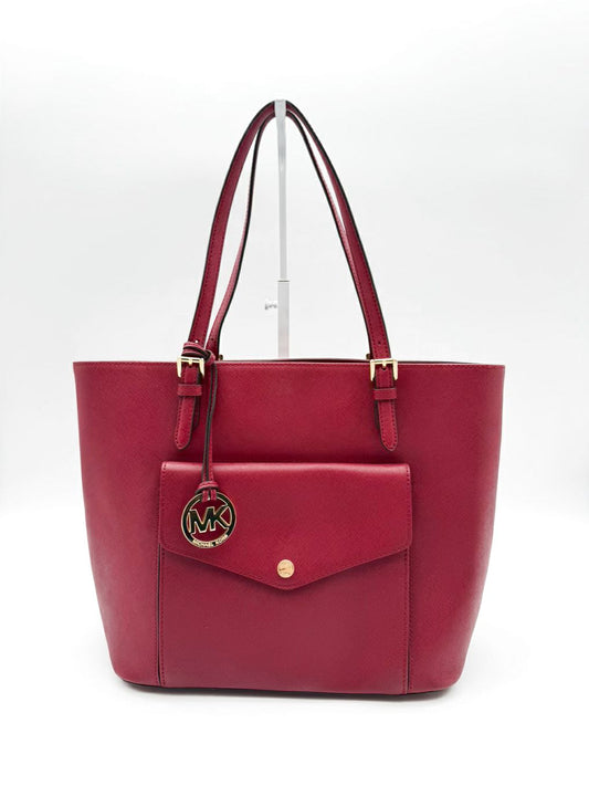 MICHAEL KORS Burgundy Jet Set Saffiano Leather Pocket Tote w/ Gold Tone Hardware