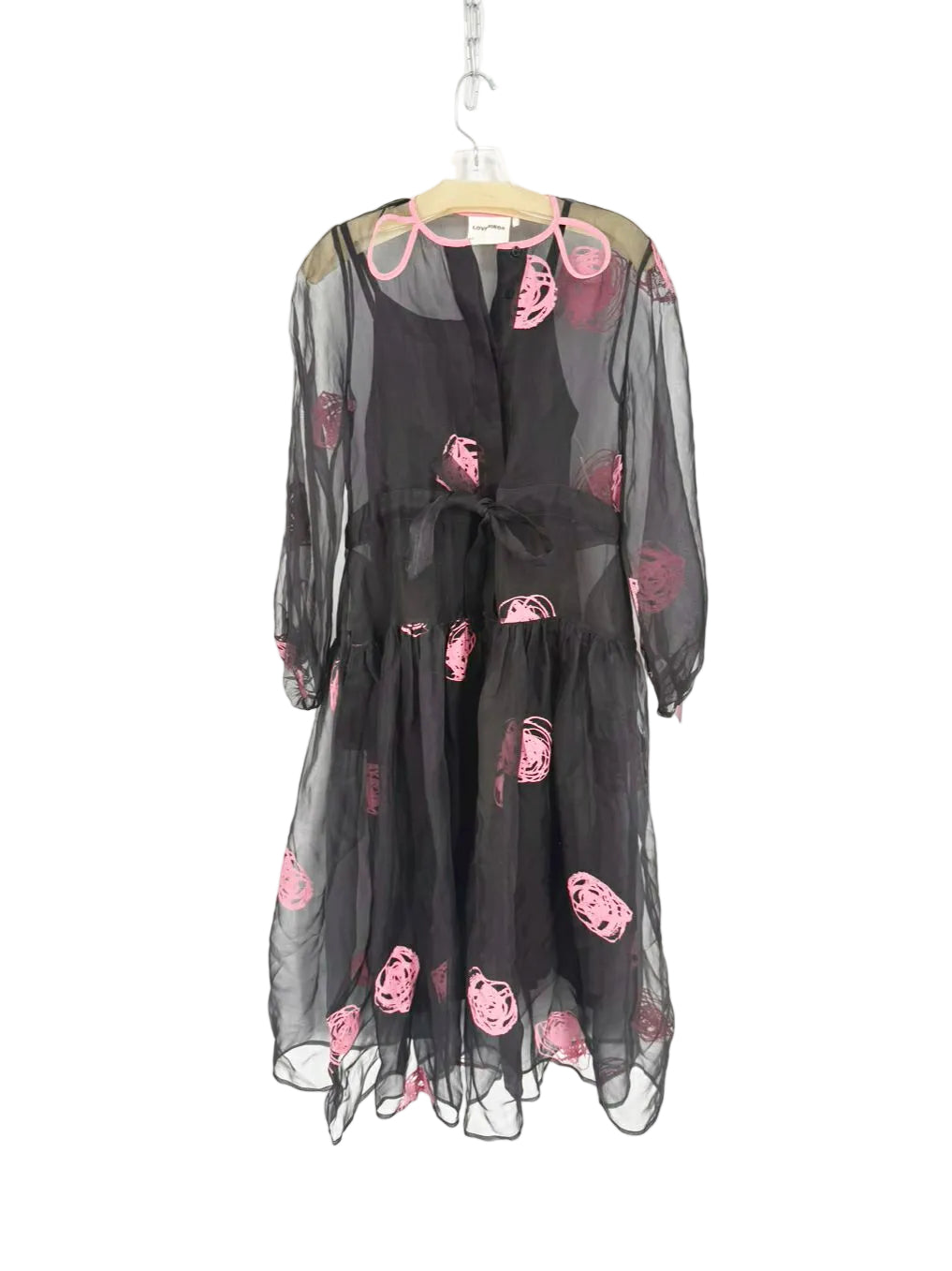 LOVEBIRDS Size XS Black & Pink Sheer Maxi-Dress w/ Slip