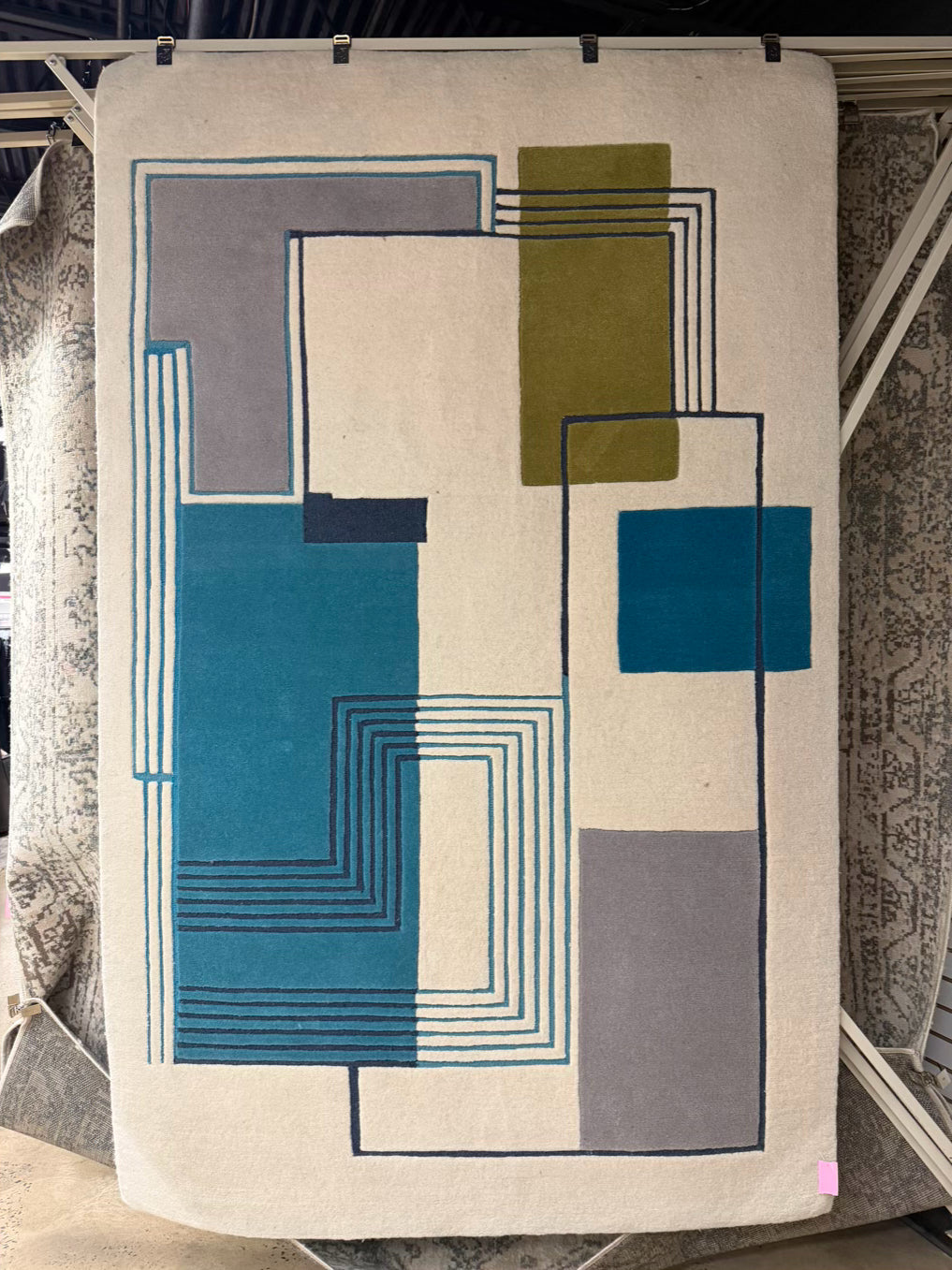 WEST ELM White, Teal, Gray & Green Geometric Area Rug