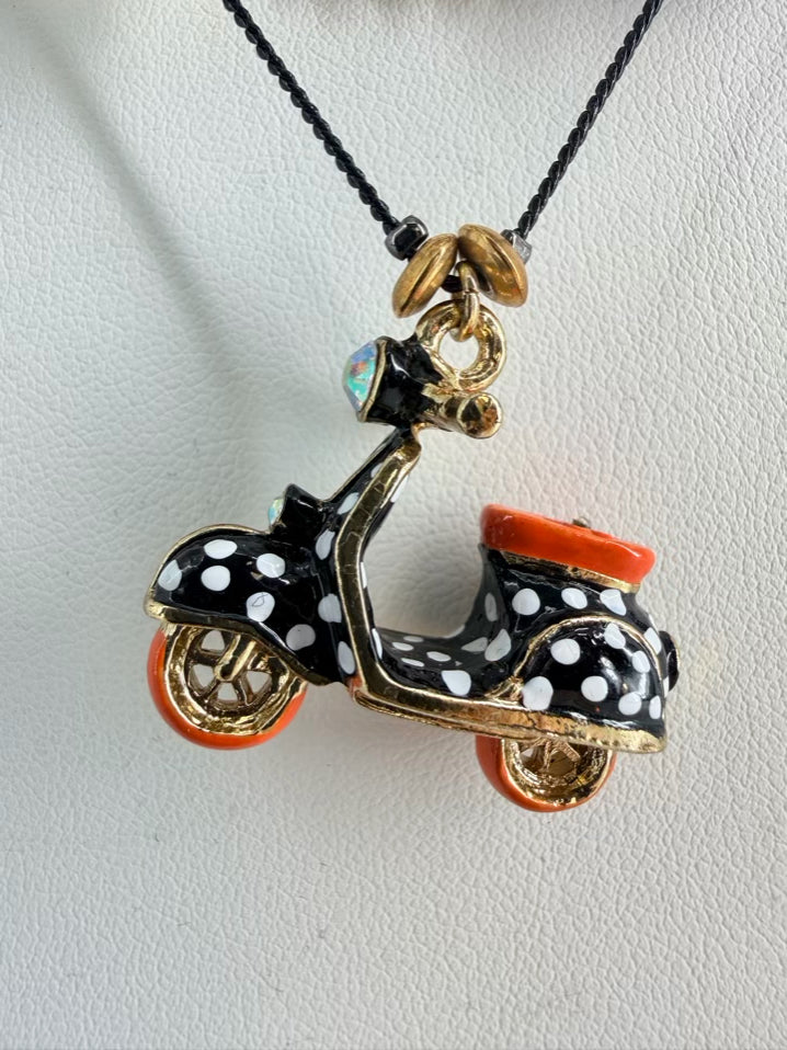 BETSY JOHNSON Black & Gold Mod Collection Polka Dot Moped Necklace & Earring Set