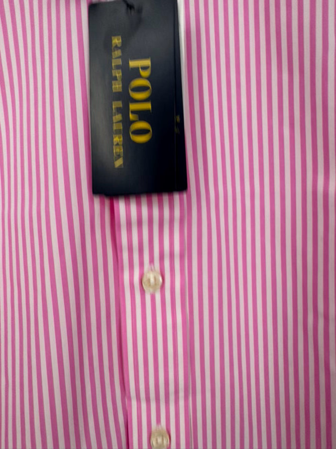 POLO RALPH LAUREN Size M Pink & White Stripe Long Sleeve Shirt NWT