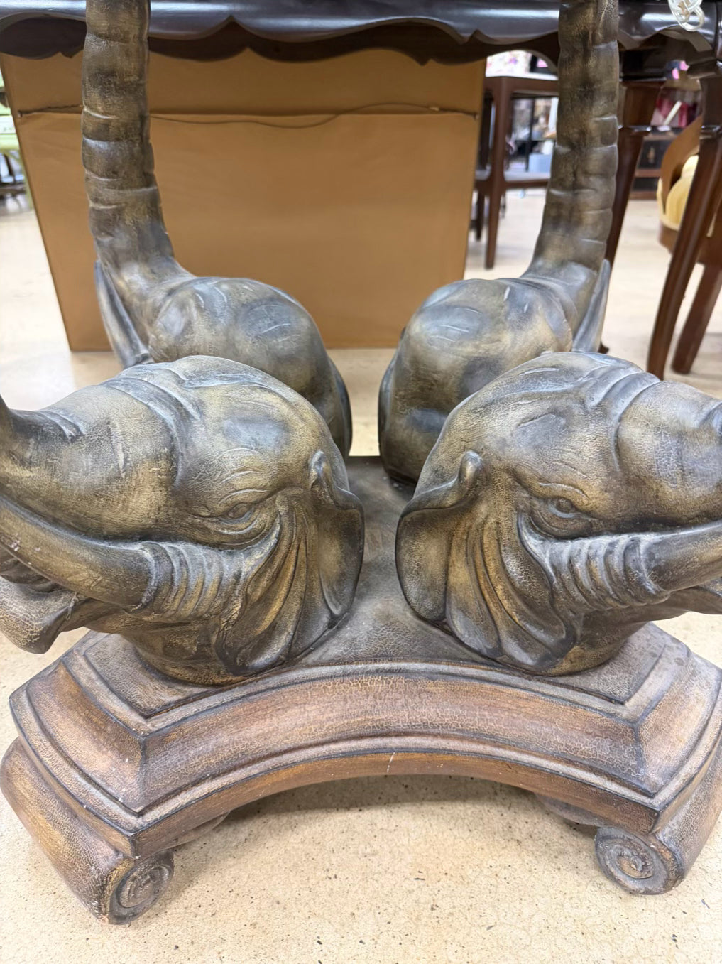 Tan & Clear Resin & Glass Round Elephant Occasional Table