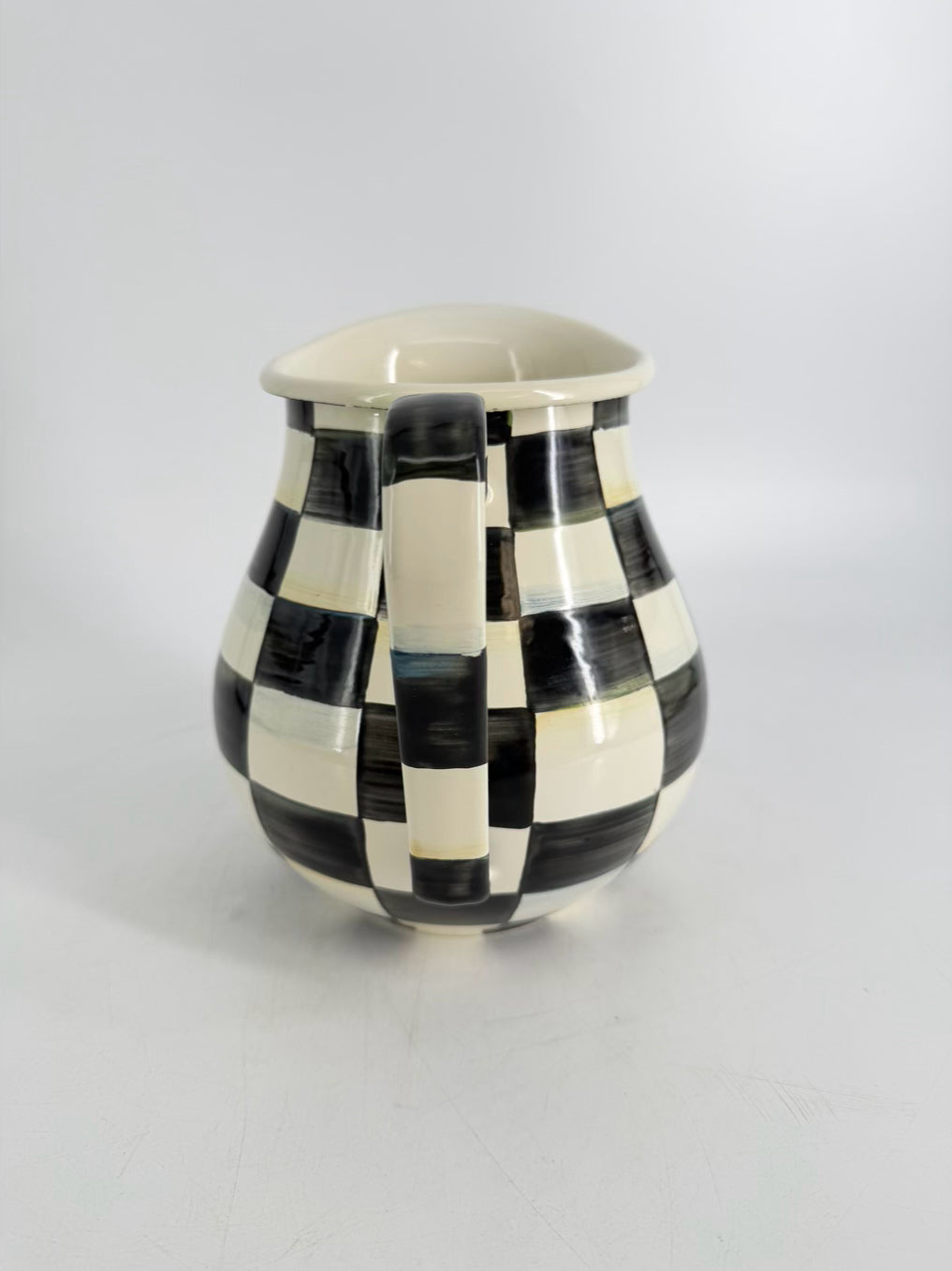 MACKENZIE CHILDS Courtly Check Black & Cream Metal Pitcher