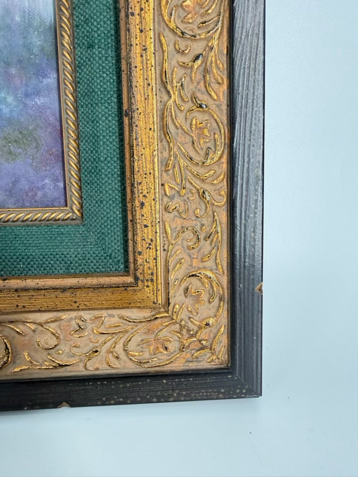 VINTAGE La Seine A Giverny Hazy Landscape Scene Reprint in Green & Gold Frame