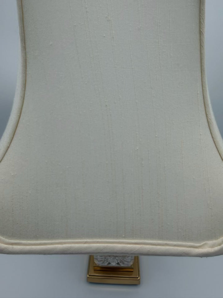 Square Clear Crystal & Brass Lamp w/ Ivory Silk Shade