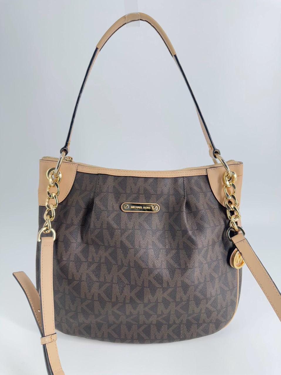 MICHAEL KORS Brown Logo Coated Canvas Purse