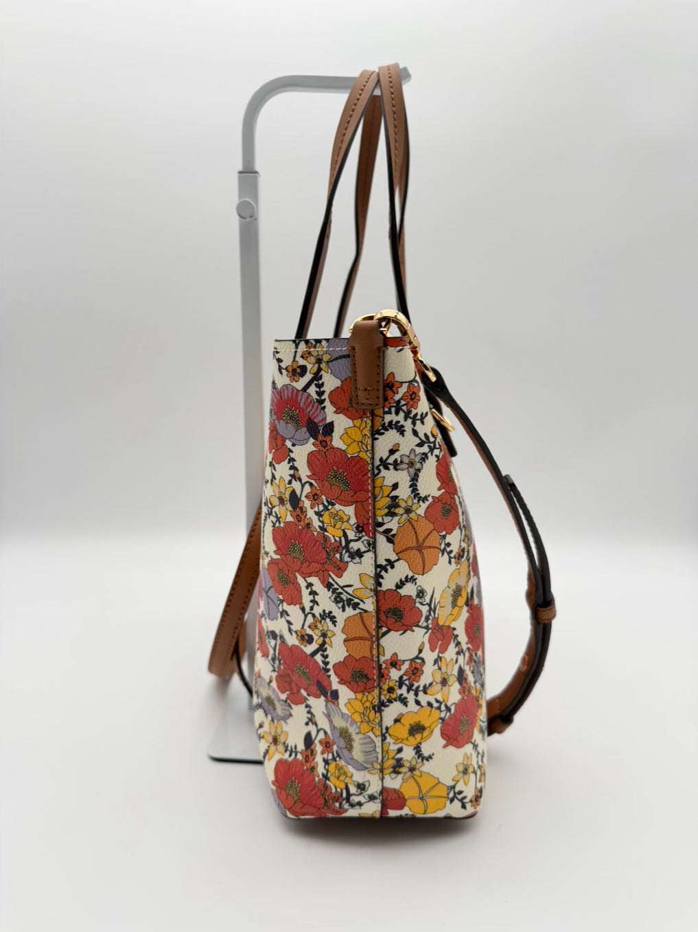 TORY BURCH Kerrington Blossom Ditsy Red & Purple Saffiano Leather Floral Purse