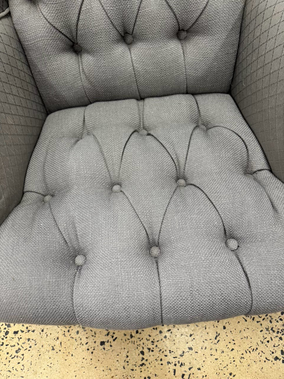 Gray Tufted Wingback Pair of Chairs