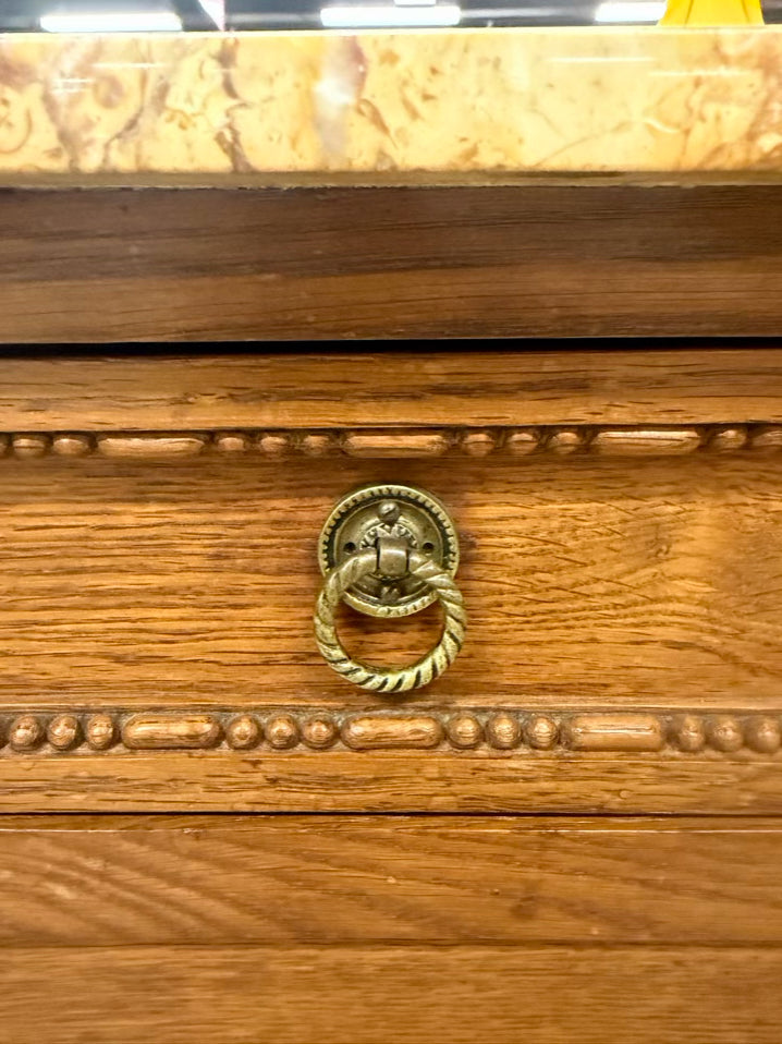 Light Oak Pair of End Tables w/ Stone Top