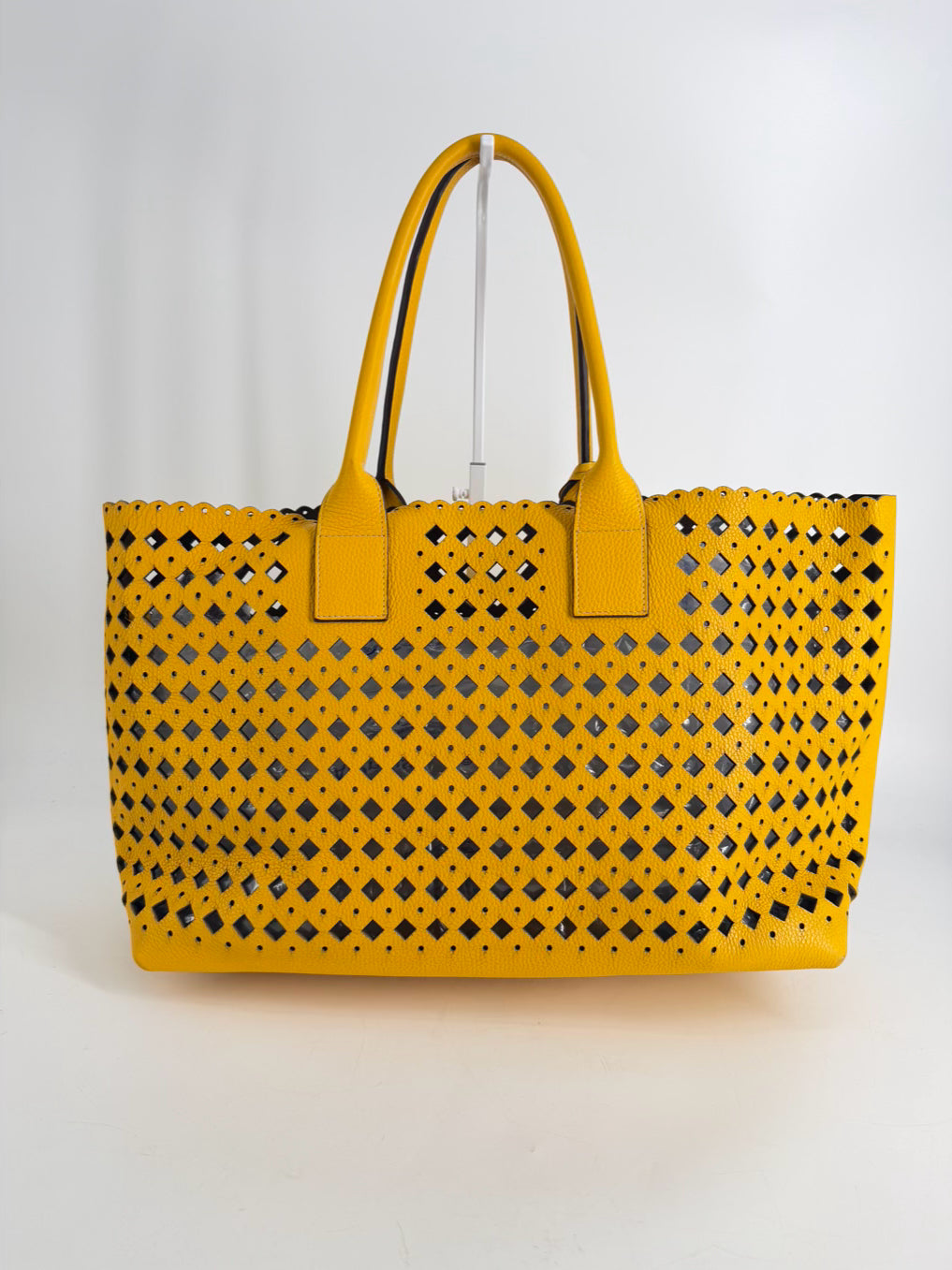 SUAREZ Yellow Leather Laser Cut Tote Bag