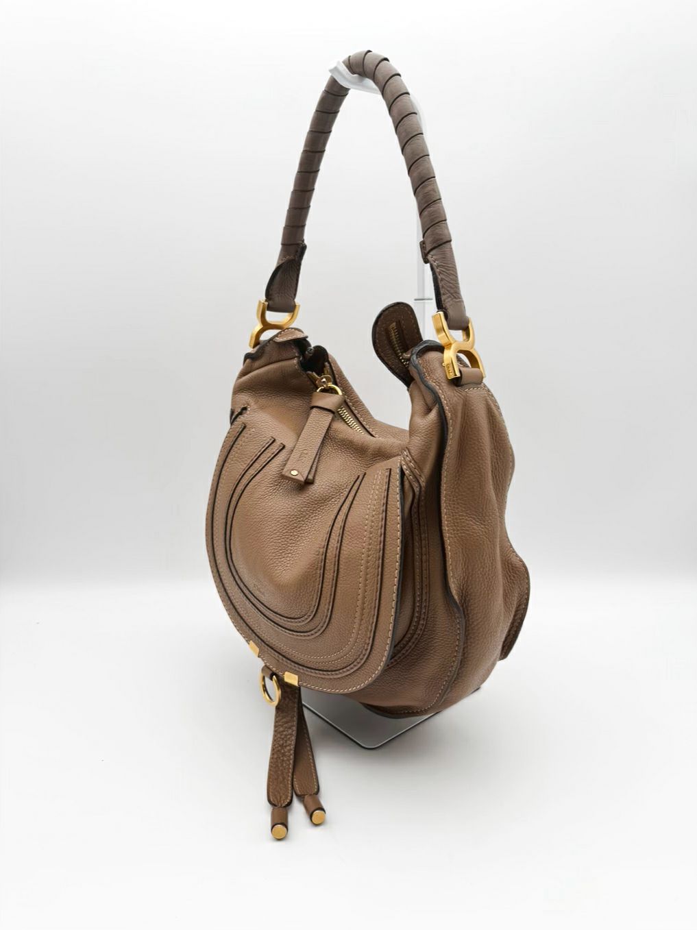CHLOE Marcie Hobo Taupe Leather Bag