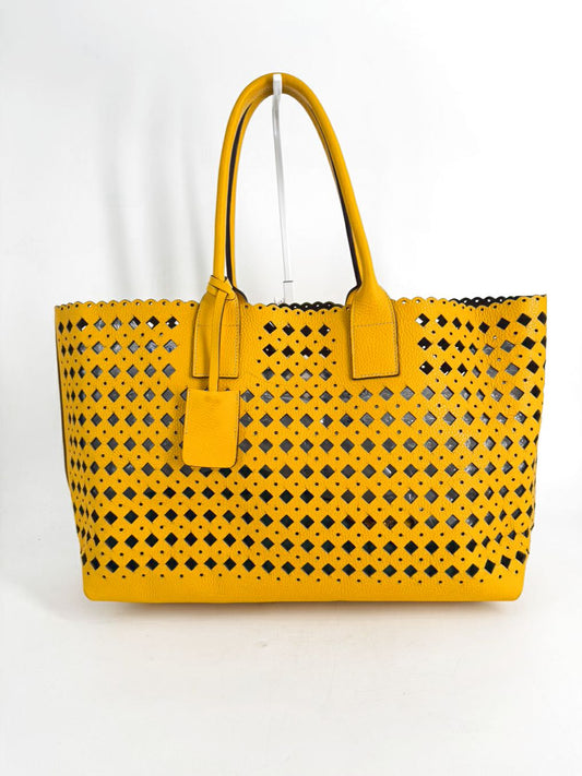 SUAREZ Yellow Leather Laser Cut Tote Bag