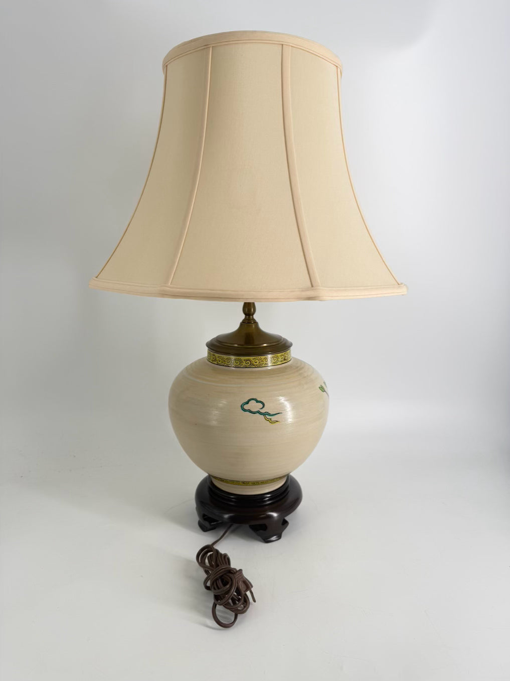 Tan, Rust & Green Porcelain Lamp w/ Shade