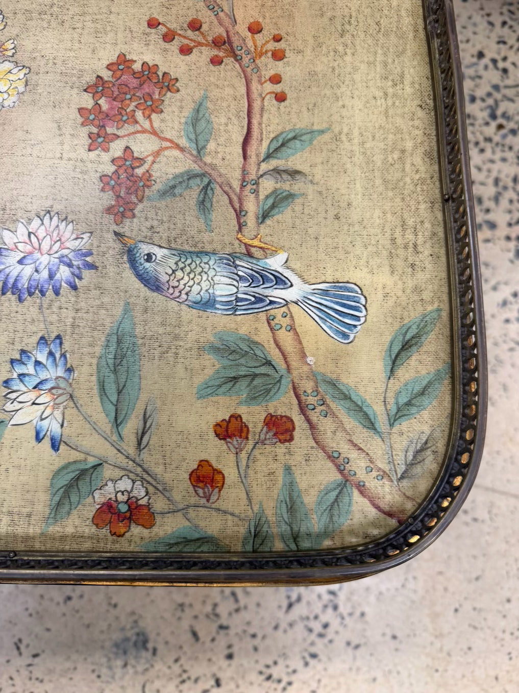 Black & Cream Chinoiserie Wood Birds & Flowers Coffee Table
