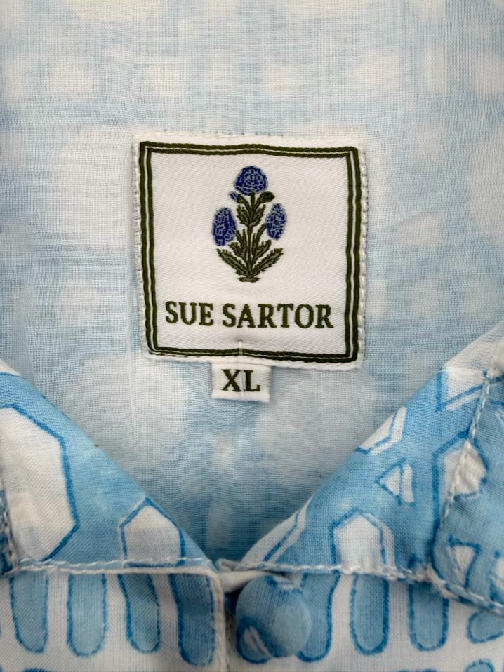 SUE SARTOR Size XL Powder Blue Print Belted Dress NWT
